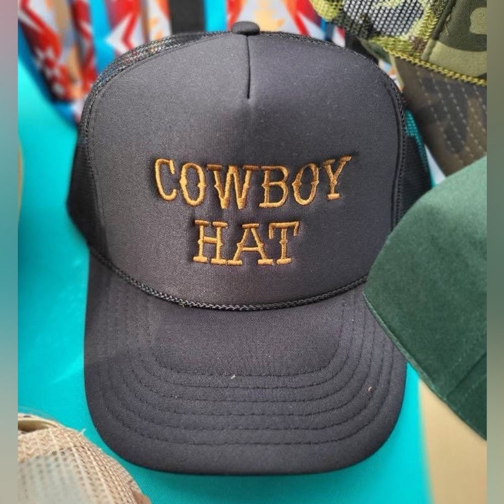 Black Trucker Hat Cowboy Hat with Gold Embroidery